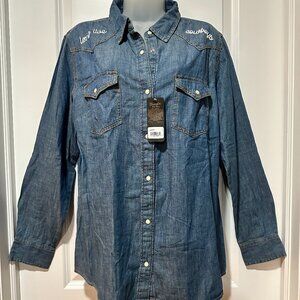 New Wrangler Retro Denim Western Embroidered Shirt, Size L (NWT)